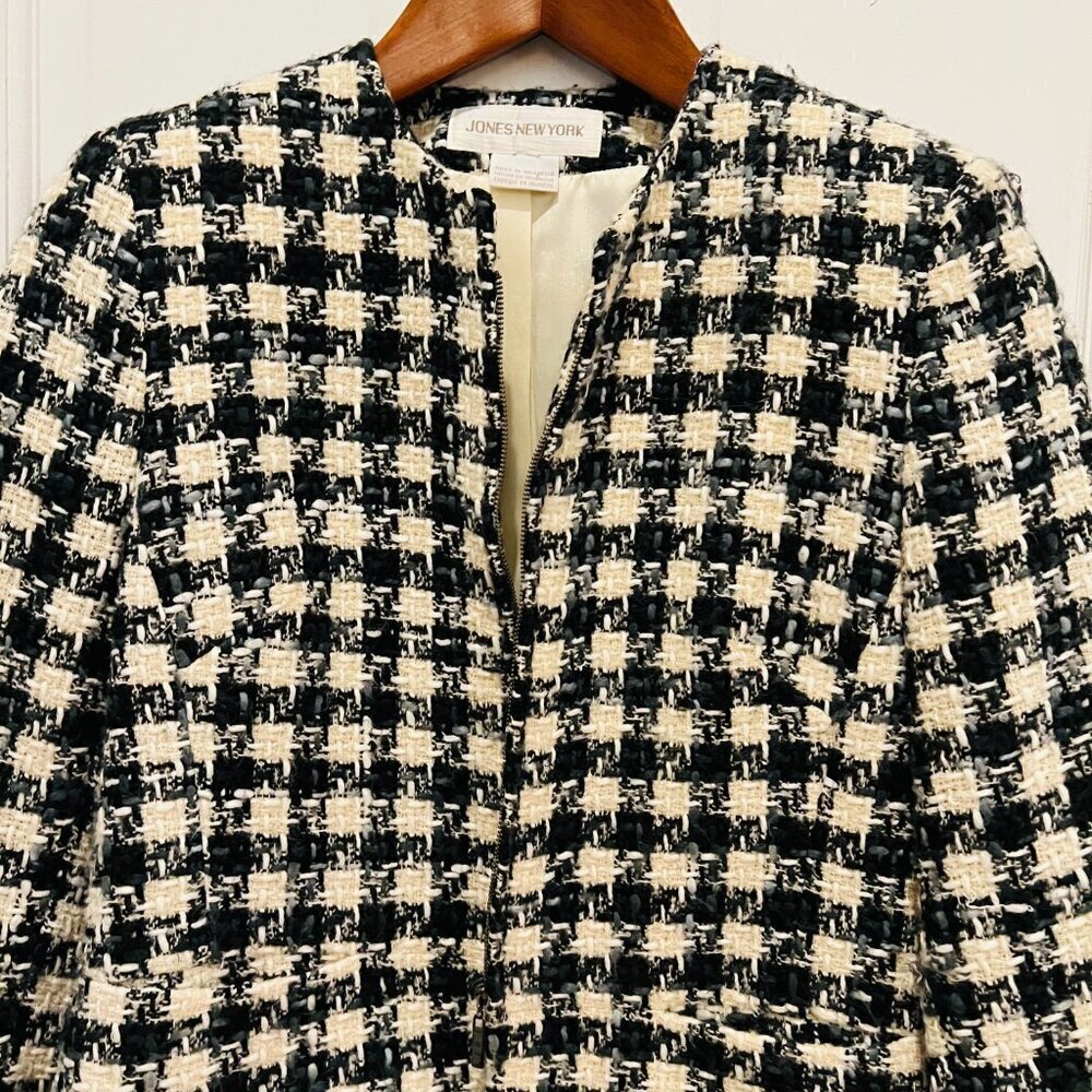 Vintage Jones New York La Petite Veste Noire Tweed Short Blazer Jacket Size 8 - Picture 11 of 16